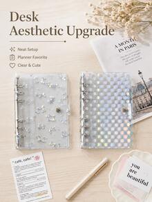 1pc 6-Hole Iridescent Polka Dot Butterfly Loose Leaf Binder, PVC Transparent Insert File Folder Notebook Organizer - Multiple Styles - View 4