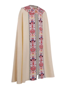 Elegant Sleeveless Cape-Style Cosplay Dress, Collar, Regular Length Woven Fabric, Exquisite Print, Fashion Cosplay - Beige - View 3