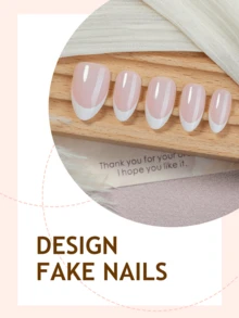 30pcs Short Almond Shape Classic Nude White French Manicure Nail Stickers, Minimalist Elegant Press-On Acrylic Nail Tips, Smooth Surface Fake Nails Set, Suitable For Daily Commute, Date, Wedding, Party, Vacation Photo, Nail Salon, Reusable Nail Art Accessories - Multicolor - View 3