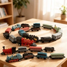 [4set]Vintage Steam Train Model | Connectable Carriage Sliding Desktop Sand Table Ornament Creative Dynamic Collectible Toy - Suitable For: Teenagers/Adults/Desktop Decor, Holiday/Birthday/Christmas/Easter/Collection - Gift Exchange - Perfect Gift - Perfect Present, 14+ Toy - (5 Straight Tracks * 5 Curved Tracks) - Multicolor - View 4