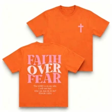 Unisex-T-Shirt "Glaube statt Angst" – Schwarzes Kurzarm-T-Shirt mit Rundhalsausschnitt, rosa Kreuz und Bibelvers aus Psalm 118,6 – Christliches Streetwear-Top für Damen und Herren, ideal für Sommerfestivals - marineblau - Übersicht 4