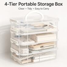 4-Layer Handheld Storage Box Transparent Stackable Compartment Stationery Cosmetics Toys Drawer-Style Organizer - Rectangle - View 1