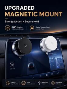 360° Free Rotation Magnetic Car Phone Holder Mount, Adjustable Vacuum Magnetic Phone Holder, Rotary Vacuum Suction No Adhesive Required, Suitable For Car/Gym/Mirror/Smooth Surfaces Hands-Free Mount, Compatible With All Smartphones - A - View 3