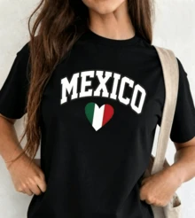 Women's Casual T-Shirt, Round Neck, Short Sleeve, MEXICO Print, Made In Mexico, Unisex Loose Fit Cotton T-Shirt With Short Sleeves And Round Neck, Vintage Urban Style - 綠色 - 查看 7