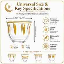 6/12pcs Elegant Clear Glass Tea Cup Set, Gold Rim Pattern Espresso Coffee Cups, Luxury Turkish Arabic Tea Glasses For Home Kitchen, Coffee Bar, Party, Wedding, Ramadan & Holiday Entertaining - Gold - View 2