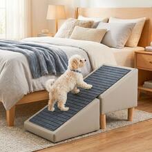 IKCAIYU  2-In-1 Foldable Pet Stairs, Suitable For Beds And Sofas, 18.8-Inch High Non-Slip Dog Stairs With Safety Railing, Designed For Small Dogs And Cats - Grey - View 7