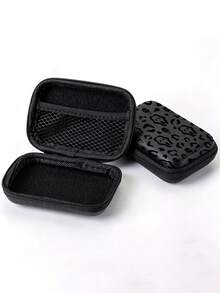 Black Leopard Print EVA Hard Shell 4.3 Inch Compact Storage Case - Travel Protective Storage Bag, Suitable For Electronic Accessories, Earphones, Hard Drives And Data Cables; Shockproof Zippered Pouch (Storage Case Only) - Multicolor - View 5