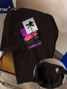 Men's Pattern T Shirt,Summer Men's Solid Color Classic Home Wear T Shirt - 黑色 - 查看 1