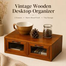 Drawer-Style Vintage Computer Monitor Stand Desktop Storage Box Cosmetic Office Desk Organizer Shelf - Rectangle - View 3