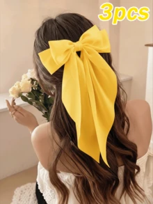 1件特大號緞面蝴蝶結髮夾，女士大蝴蝶結髮飾，法式長尾大蝴蝶結髮夾，適合女孩婚禮派對、情人節、日常佩戴（黃色蝴蝶結），抓夾，髮梳，髮夾，女士髮飾，頭飾，髮夾 - 黃色 - 查看 8