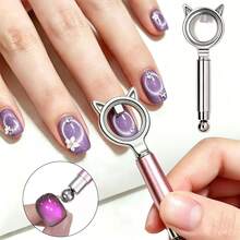 Cat Shaped Circular Cat Eye Magnet With Handle Round Cat Eye Magnetic Nail Art Tool, Professional Circular Magnet, Instant Circular Effect, Strong Adhesion, Suitable For Gel Manicure - Multicolor - View 1
