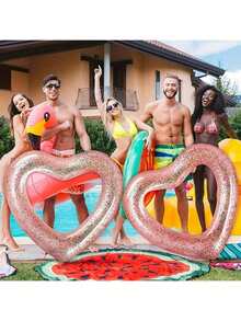 1pc Sequin Heart-Shaped Swim Ring For Adults, Heart Design, Extra Large Thickened Inflatable Life Buoy Drift Float - Multicolor - View 2