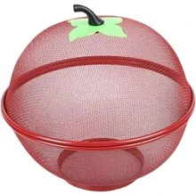 1pc Heavy Duty Metal Fruit Basket With Mesh Cover - Rust-Proof Design, Breathable, With Hanging Hole, Durable Metal Structure, Suitable For Kitchen, Camping, Picnic, Christmas Decoration - Reusable Fruit Storage Basket - View 2