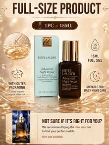 Estée Lauder 雅詩蘭黛特潤修護精華液，高端面部精華液，提供3種尺寸：正裝15ml/試用裝7ml/體驗裝1.5ml，3天對抗「夜間疲勞老化」，2週內提亮膚色26%，減少頑固皺紋10%，提升緊緻度10%，全週期修復光損傷，93%使用者認同恢復時間縮短，89%使用者認同效果提升，含雙歧桿菌發酵產物溶胞物與猴麵包樹種子萃取，值得信賴的夜間細胞修復，適合所有膚質 - 雅詩蘭黛特潤修護肌活精華露 - 查看 5