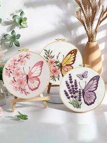 1pc 15*15cm/5.9*5.9in-20*20cm/7.9*7.9in Butterfly Embroidery Kit, DIY Handmade Embroidery Set, Suitable For Adult Beginners, Home Gift, Women's Sewing Gift, Includes User Manual, Printed Pattern Fabric, Embroidery Hoop, Needle And Thread - A - View 11