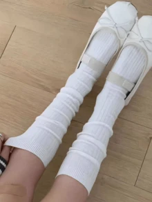 1 par/5 pares de calcetines holgados de unicolor - Blanco - Ver 2