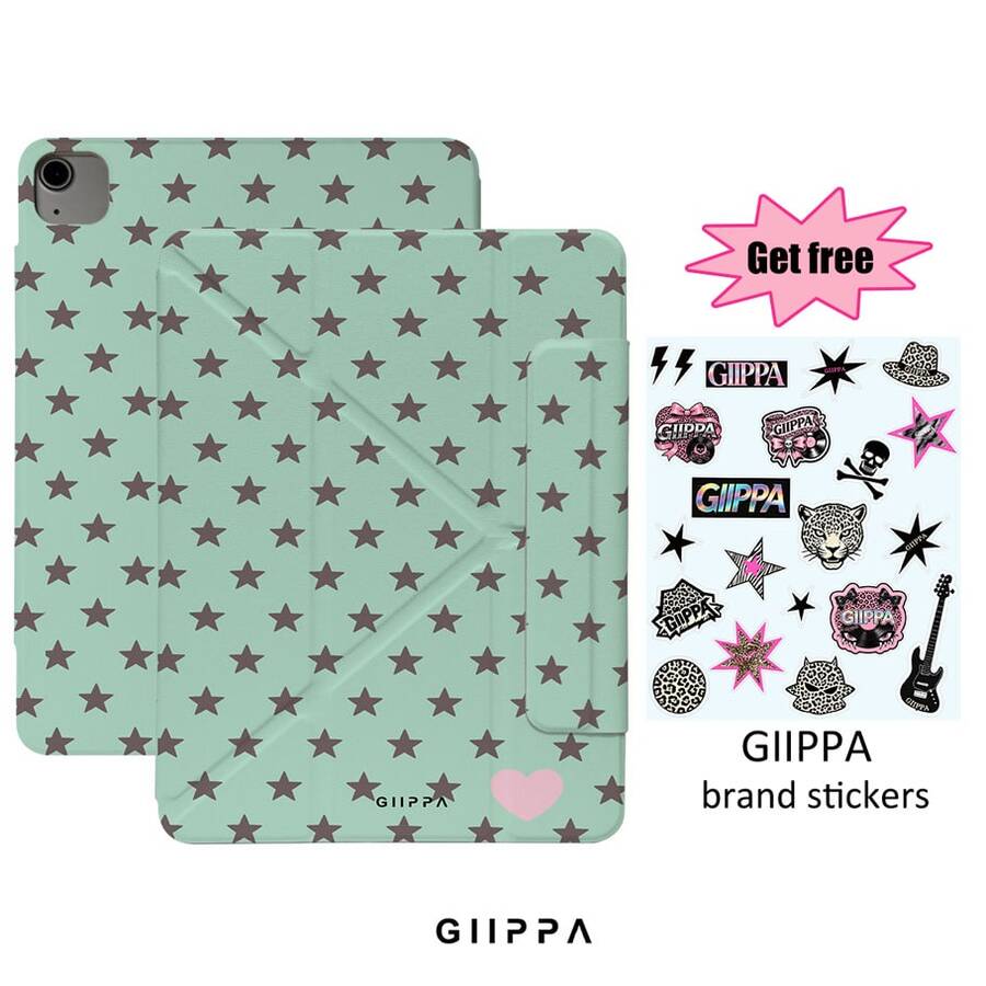 GIIPPA 1件薄荷綠與棕色星星及粉色愛心圖案保護殼,附貼紙,完美情人節禮物,磁吸式可拆卸Y型摺疊防震保護套,附筆槽,適用於iPad Mini 6/7、Air 2/3/4/5/11/13" (M2/M3 2024-2025)、5/6/7/8/9/10/11代、Pro 10.5/11/12.9" (2017-2025),可愛少女馬卡龍美學 - 多色1 - 查看 1