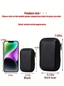 Black Leopard Print EVA Hard Shell 4.3 Inch Compact Storage Case - Travel Protective Storage Bag, Suitable For Electronic Accessories, Earphones, Hard Drives And Data Cables; Shockproof Zippered Pouch (Storage Case Only) - Multicolor - View 6