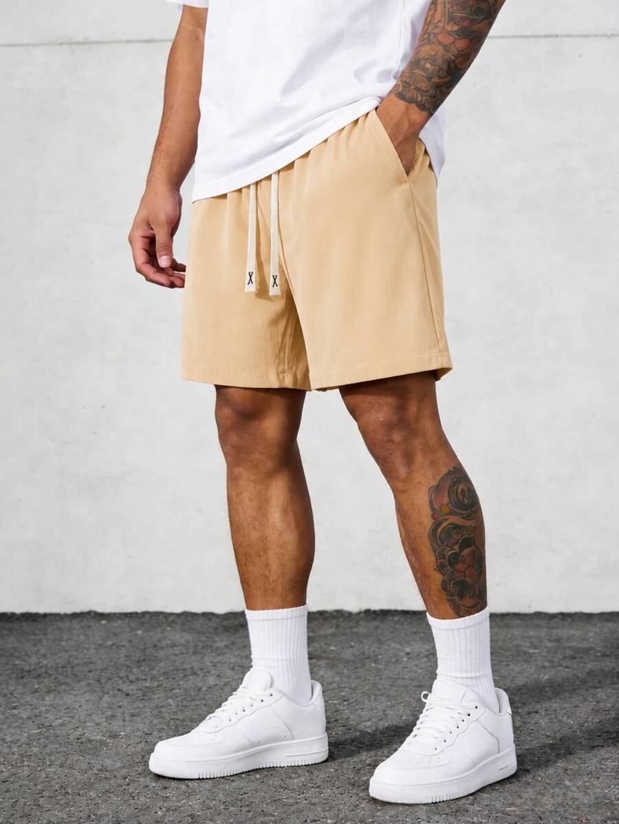 Comfy Casual Stretch Short Pants, Elastic Waist Woven Drawstring All-Match Summer Shorts - Apricot - View 1