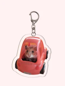 1pc Cute Hamster Acrylic Keychain, Heart, Toy Car, Fitness Dumbbell Pendant, Suitable For Bags, Lanyards And Keys, Exquisite Gift Choice For Lovers, Family And Party - Multicolor - View 5