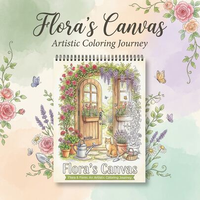Flora's Canvas 主題成人著色本 - 11.2"X8.27" 螺旋裝訂，單面印刷，厚紙上鮮豔且精緻的設計，適合減壓、放鬆、正念與創意休閒 - 聖誕節、生日與節日的完美禮物