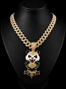 1pc Fully Rhinestoned Panda Animal Pendant Necklace, Fashionable Shiny Hip-Hop Style Accessory, Suitable For Daily Wear - Panda Pendant Necklace - View 2