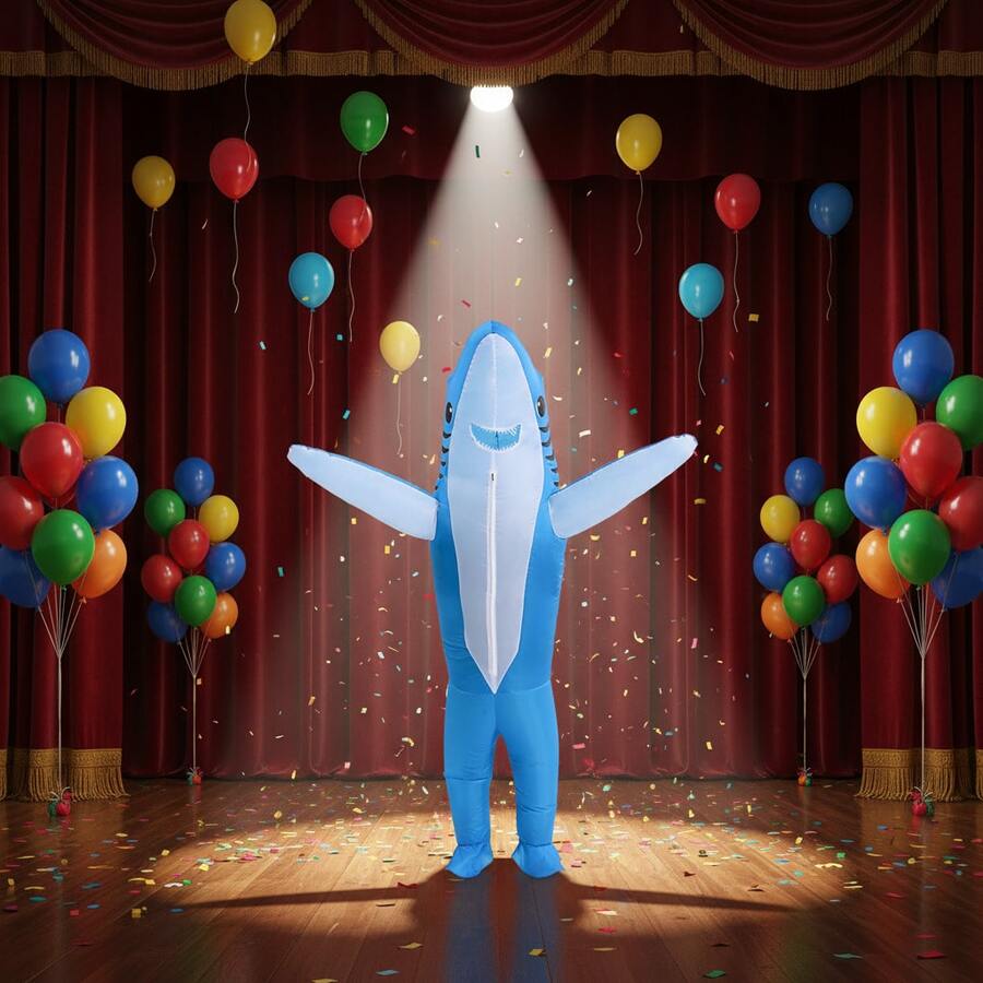 1pc Adult Inflatable Shark Costume, Suitable For Height 1.5-2m, Perfect For Christmas, Cosplay, Party, Stage Performance And Masquerade - Deep Blue Shark-l - View 1