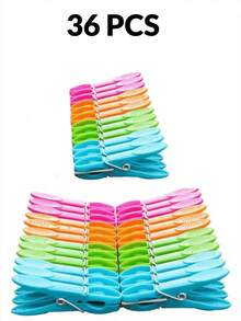 96/72/36/24/12pcs Colorful Plastic Clothes Pegs Laundry Clips Spring Clothes Pins Set For Clothes Towels Socks, Random Color, Space Saving - Multicolor - View 12