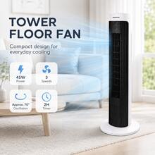 1台 45W 塔式落地扇，3段風速調節，70° 擺頭，2小時定時，適用於臥室、客廳、辦公室 - 查看 2