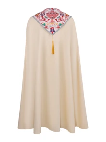 Elegant Sleeveless Cape-Style Cosplay Dress, Collar, Regular Length Woven Fabric, Exquisite Print, Fashion Cosplay - Beige - View 4
