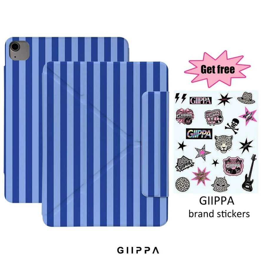 GIIPPA 1個藍白條紋Y型摺疊磁吸平板保護殼,PU皮革外殼配硬質壓克力防彎曲背板,無筆槽,多角度支撐,自動休眠/喚醒,適合辦公與日常使用,相容於iPad Mini 6/7、Air 2/3/4/5/11/13" (M2/M3 2024-2025)、5/6/7/8/9/10/11代、Pro 10.5/11/12.9" (2017-2025),Summer Obal Na 保護殼,11 A16 保護殼 - 彩色 - 查看 1