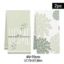 2pcs Simple Daily Green Geometric Petal "Sweet Home" Pattern Kitchen Towels, Soft Polyester Material Dish Cloths, Suitable For Kitchen Decor, Kitchen Cleaning, Holiday Party Decoration, Kitchen & Bathroom Essentials, Home Decor, Housewarming Gift - Multicolor - View 13