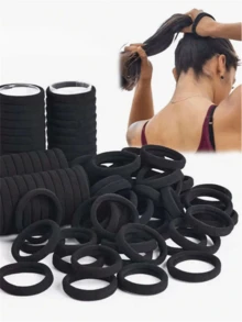 Black Seamless Polyester Hairband, Soft Non-Slip Ponytail Hair Tie, Daily Sports Office Small Gift, Women's Hair Accessory, 10/50/100/198pcs - Black - View 6