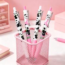 4/8pcs Boxed Carton Panda High-End Metal Barrel Gel Pens, Smooth Writing, Metal Pen Holder, 0.5mm Black Click Pens, Press Pens,Press Out The Refill,Back To School Supplies - Multicolor - View 2