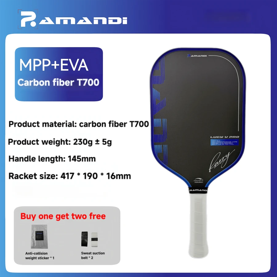 RAMANDI Lucy V Pickleball Paddle, Multi-Layer T700SC Textured Carbon Fiber Pickleball Paddle, High Performance MPP EVA Core - Blue - View 1