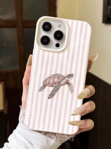 Summer Striped Turtle TPU Anti-Scratch Shockproof Phone Case Compatible With Apple XS XR 11 12 13 14 15 16 13 Pro Max 16 Pro Max 14 Plus 17 17 Pro Max Air, A35 S24 A16 S24 FE S20 S22 Plus S25 Ultra S25 S22 S21 A335G A12 A15 A23 A52 5G Galaxy S21 Galaxy S25 Ultra Galaxy A71 4G Galaxy S21 Plus Galaxy S22 Galaxy A55 Note20 Ultra A16 4G And Other Models - Pink - View 3
