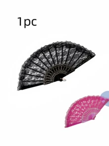 1pc Vintage French Lace Tassel Folding Hand Fan, Suitable For Year-Round Carry, Perfect For Weddings, Dances, Festivals - Multicolor - View 3