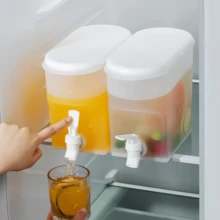 附水龍頭夏季飲料分裝桶，冰箱冷泡水壺，適用於冰茶、水果浸泡水，戶外露營飲品儲存罐 - 白色 - 查看 3