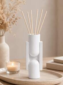 Minimalist Luxury Wabi-Sabi Style Matte White Resin Diffuser Vase, 3D Patchwork Arch Geometric Design, Home Fragrance Empty Reed Diffuser Container, High-End Living Room Bedroom Decor And New Home Luxury Gift - Geometric Fragrance Bottle - View 5