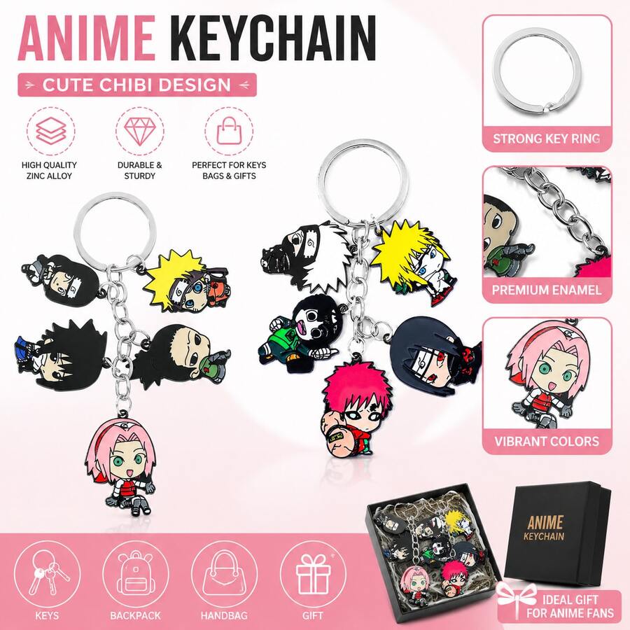 1pc Naruto Anime Chibi Enamel Metal Pendant Keychain, Uzumaki Naruto Sasuke Sakura Kakashi Keyring, Cartoon Cosplay Accessory Fan Gift