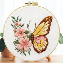 1pc 15*15cm/5.9*5.9in-20*20cm/7.9*7.9in Butterfly Embroidery Kit, DIY Handmade Embroidery Set, Suitable For Adult Beginners, Home Gift, Women's Sewing Gift, Includes User Manual, Printed Pattern Fabric, Embroidery Hoop, Needle And Thread - A - View 5