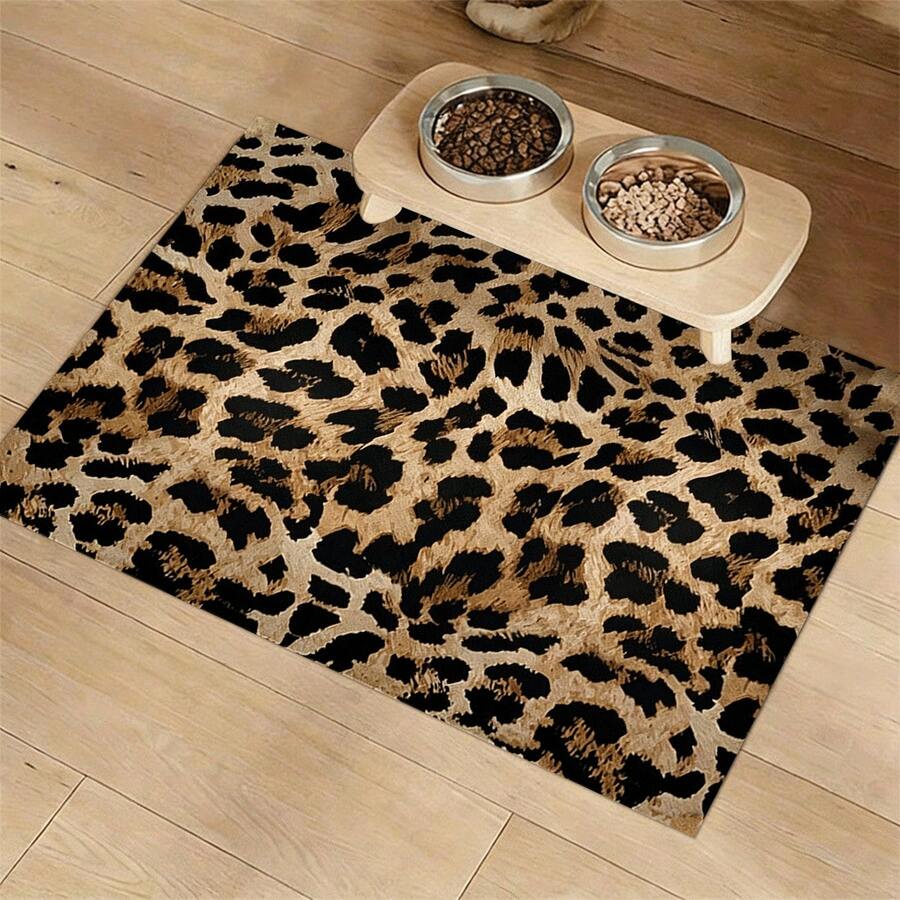Pet Placemats Classic Leopard Print Pet Feeding Mat,Made Of Diatom Mud, High-Quality Cat Feeding Mat, Pet Dining Dog Food Mat, Decorative Pet Accessory, Suitable For Dog And Cat Lovers, Door Mat That Can Be Used As A Bath Mat And Anti Slip Insole