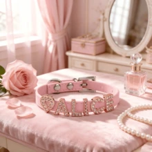 Cat Letter Rhinestone Customized Name Collar Leather Pet Customized Collar Anti-Lost Adjustable Size Small Dog Chihuahua Cat Kitten - Multicolor - View 7