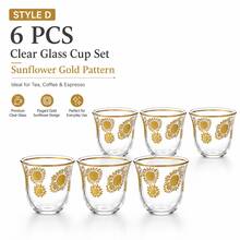6/12pcs Elegant Clear Glass Tea Cup Set, Gold Rim Pattern Espresso Coffee Cups, Luxury Turkish Arabic Tea Glasses For Home Kitchen, Coffee Bar, Party, Wedding, Ramadan & Holiday Entertaining - Gold - View 12