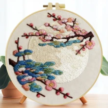 1套刺繡套裝，尺寸15*15cm/5.9*5.9in-20*20cm/7.9*7.9in，主題：美麗風景，附刺繡圈，手工DIY刺繡套裝，適合成人與初學者，包含說明書、印花布料、刺繡圈、針與線，可用作家居裝飾，送給家人和朋友的禮物 - A - 查看 11