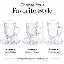 1 Set 120ml Clear Glass Coffee & Tea Cup Set With 6 Cups & 6 Saucers, Elegant Footed Design, 3 Pattern Options, Vintage Style Transparent Red Tea Cup And Saucer Set For Home, Afternoon Tea, Dessert, Coffee, Holiday Hosting & Gift Use - Transparent - View 3