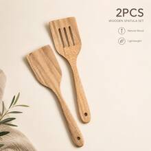 2PCS/1PC Acacia Wood Spatula Set Wooden Cooking Utensil Set - Brown - View 7