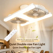 1 pieza, Ventilador de Techo con Luz LED de 60W Doble Cabezal Giratorio con Control Remoto Base Universal E27 de Rosca Luz de Espectro Completo Protección Ocular 3 Velocidades de Viento & 3 Cambios de Color Función de Temporizador Control Remoto Ventilador de Techo con Luz para Dormitorio Sala de Estar Cocina 10-30㎡ AC90-265V - Unitalla - Ver 7