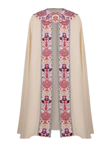 Elegant Sleeveless Cape-Style Cosplay Dress, Collar, Regular Length Woven Fabric, Exquisite Print, Fashion Cosplay - Beige - View 2