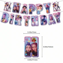 1 pieza Pancarta de Feliz Cumpleaños con temática de grupo de chicas K-Pop, Bandera colgante con letras planas, Decoración para fiesta de cumpleaños, Decoración de fondo de pared, Decoración para interiores/exteriores del patio, Suministros para fiestas, Regalo de colección para fans - Multicolor - Ver 9